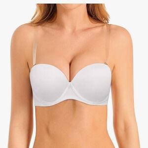 Women's Padded Strapless Push up Convertible Bra with Clear Straps 40C